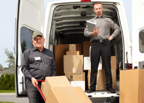 Removal van and moving boxes prepared for a house move in Tokyngton