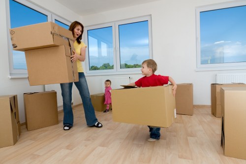 Office furniture and equipment prepared for a commercial move