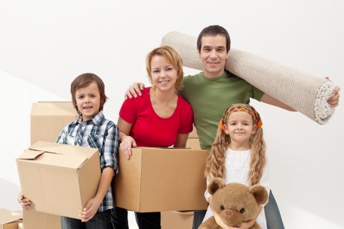 Packed boxes and furniture ready for transport