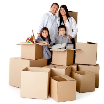 Office relocation setup with labelled boxes and equipment for transport